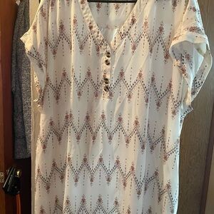 Maurices Cream Blouse with Rust and Navy Chevron Print